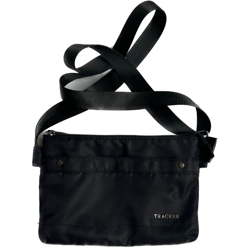 Tracker Crossbody Bag Travel Black RFID Slot 3 Pockets Small 10" x 7 1/2"